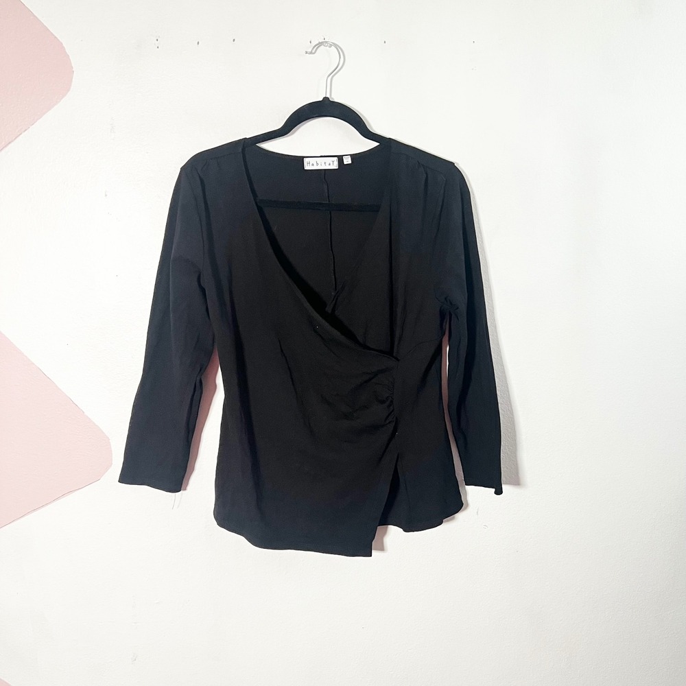 Habitat Tunic Top Womens Medium Black Ruched Boho Lagenlook